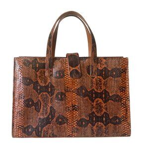 Snake  Leather Handbag With Double Handles & Snap‎ Closure